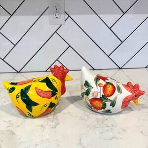 vintage 90s ceramic chicken figurines CBK Ltd hand-painted x2 farm country